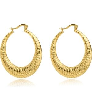 NEW Stainless Steel Gold Large Hollow Hoops Earrings